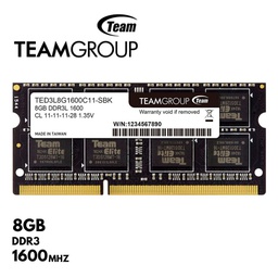 [TED3L8G1600C11-S01] Memoria RAM TeamGroup Elite, 8GB, DDR3L, SODIMM, 1600MHz, CL11-11-11-28, 1.35V