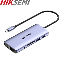 [HS-HUB-DS11] HUB USB-C HikSemi 11-In-1. Audio, SD, 2 USB 3.0, 2 USB 2.0, PD 100w, Micro SD,  VGA, HDMI, RJ45.