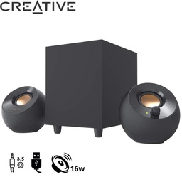 [MF0480] Parlante Creative PEBBLE Plus 2.1 8W/16W 3.5mm USB-Power, Negro.