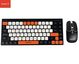 Teclado + Mouse Inalámbrico Havit KB831WB-SP, (Bt, 2.4Ghz), Negro/Naranja.